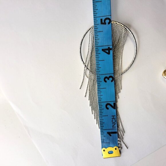 Silver Tone Tassel Earrings Tone Chandelier Earrings Bridal Earring - Picture 5 of 6